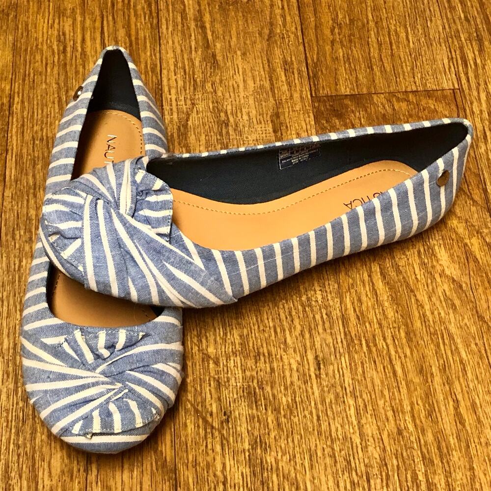 NWOT Nautica Bayard Blue & White Stripe Knotted Flats Size 8